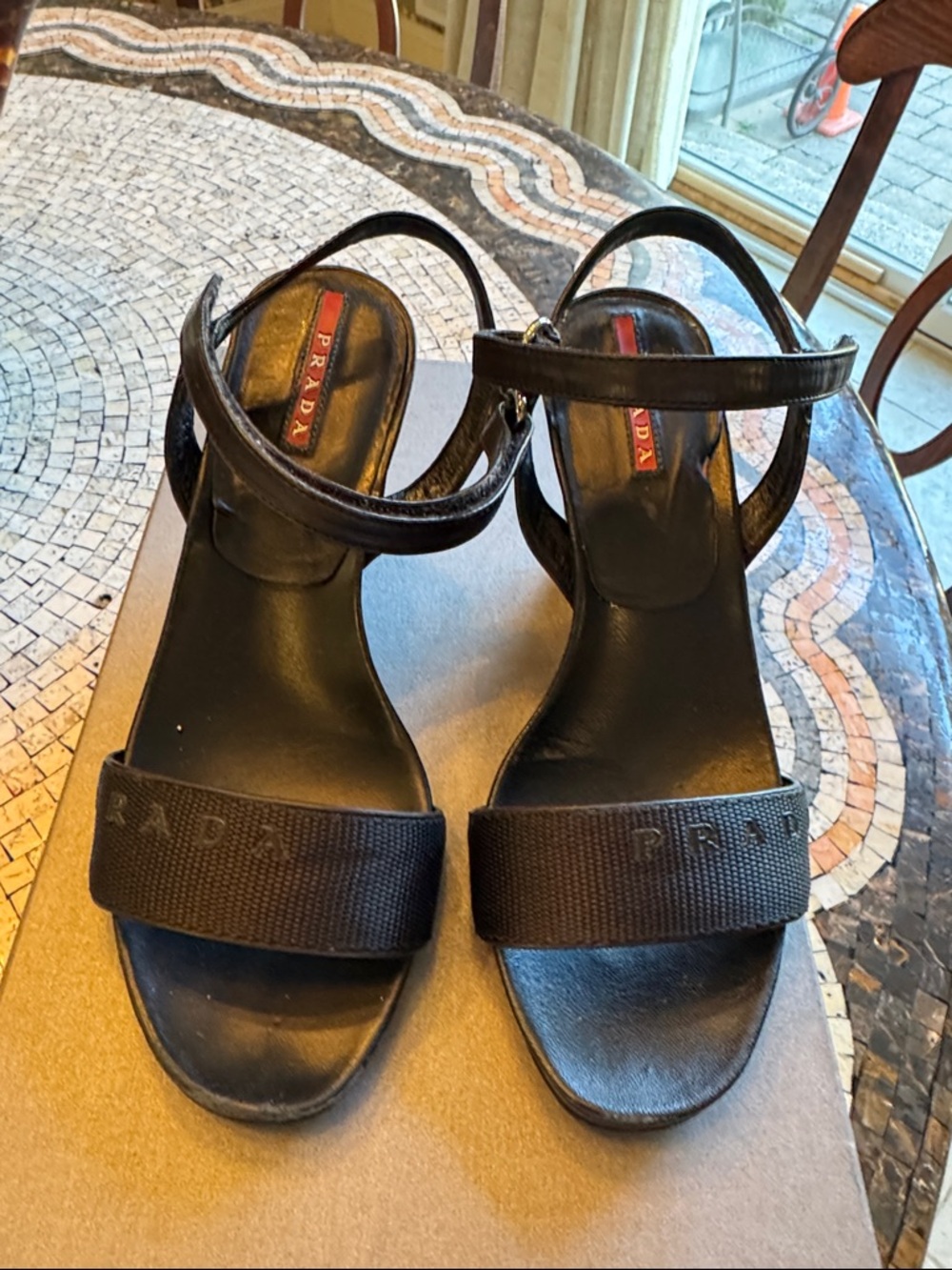 Prada Black Strappy Logo Band Sandals